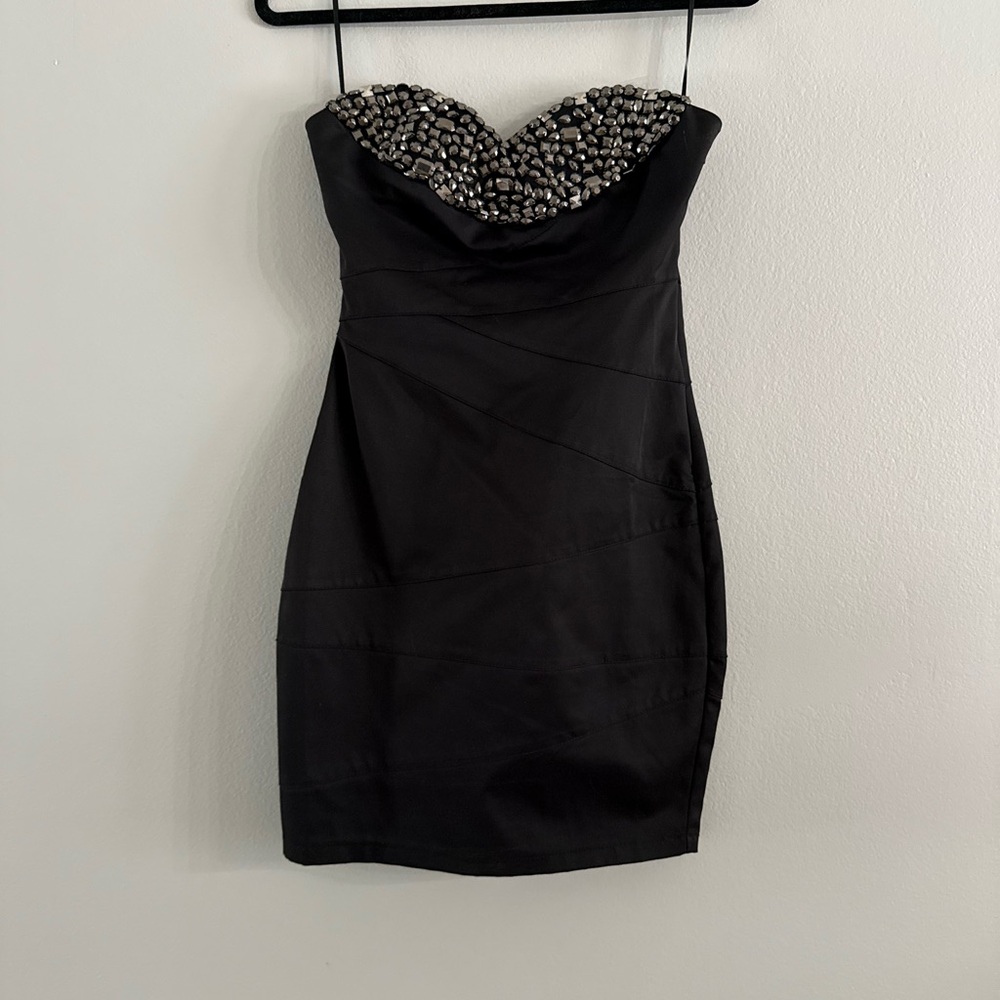 Black Strapless Dress with Embellished top-Size Small